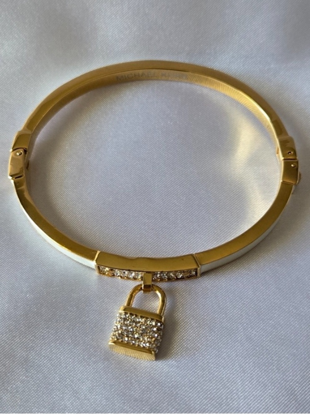 Michael Kors Gold Tone Crystal Padlock Bangle Bracelet